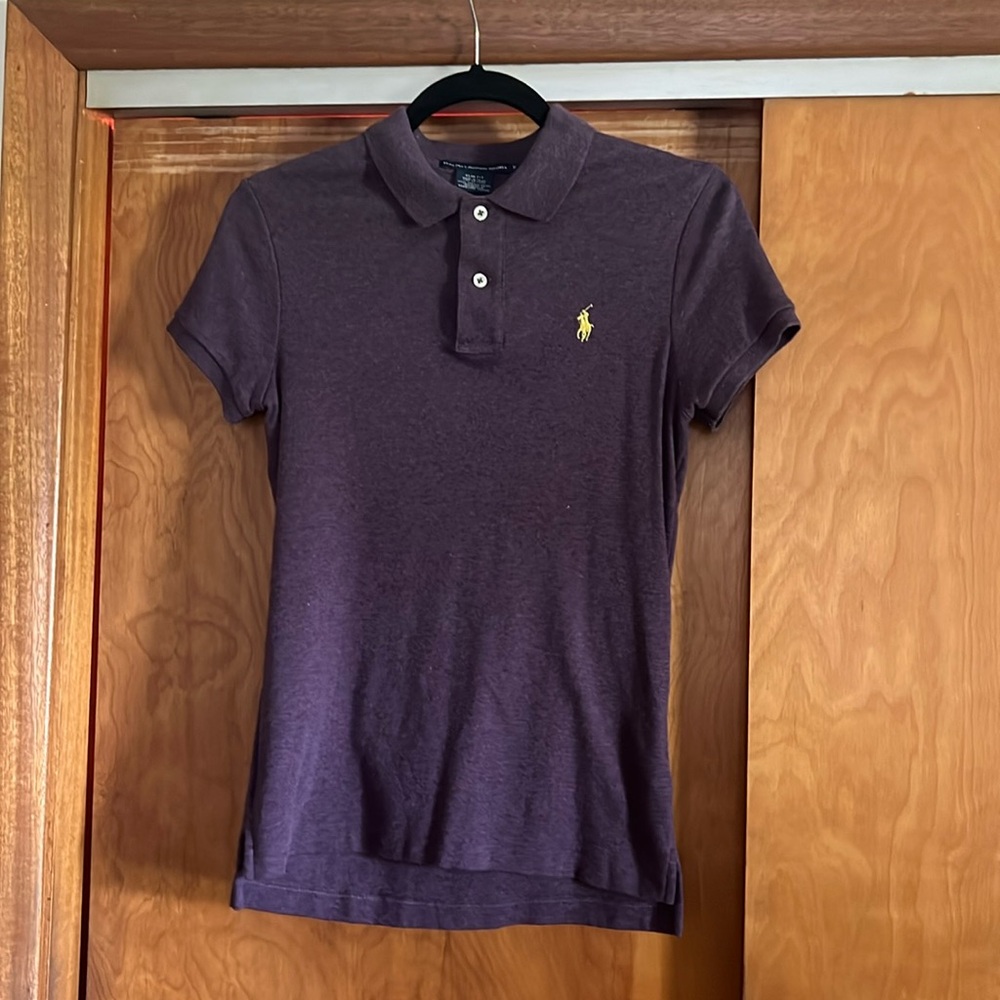 Ralph Lauren size M slim fit polo. heather Purple with yellow polo player.